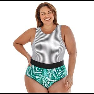 CUPSHE Striped and Leafy Print Swimsuit Women Large Sexy Backless Monokini